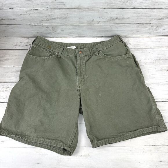 Carhartt Outdoor Canvas Shorts Womens Size 16‎ green Carpenter WB190 LDN Utility - Picture 1 of 9